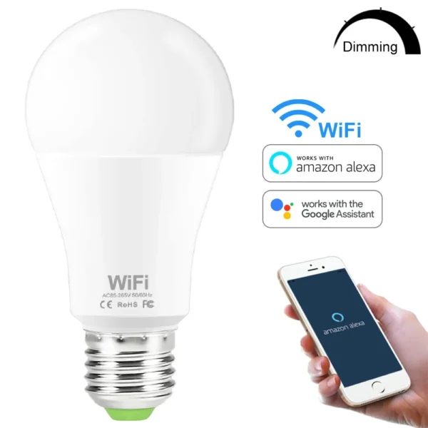 Smart Light Lamp Wifi Bulb 15W E27 B22 Dimmable LED Night Light 110V 220V Voice Control Compatible with Amazon Alexa Google Home