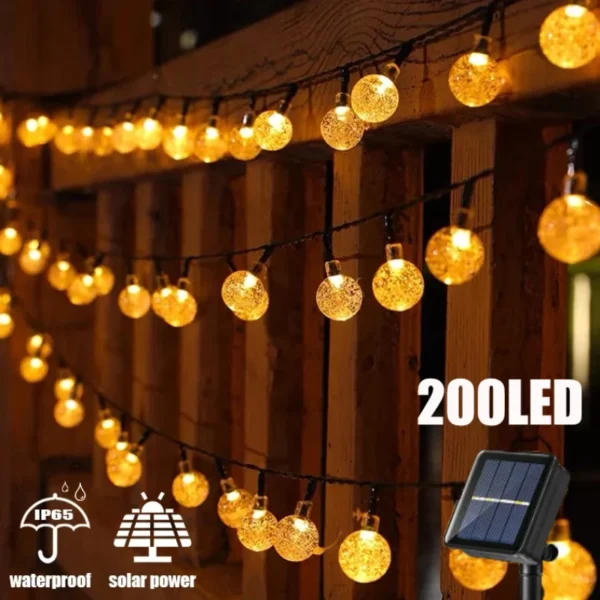 Solar String Lights Outdoor 200 Led Crystal Globe Lights Waterproof Solar Festoon Fairy Light for Garden Christmas Ramadan Decor