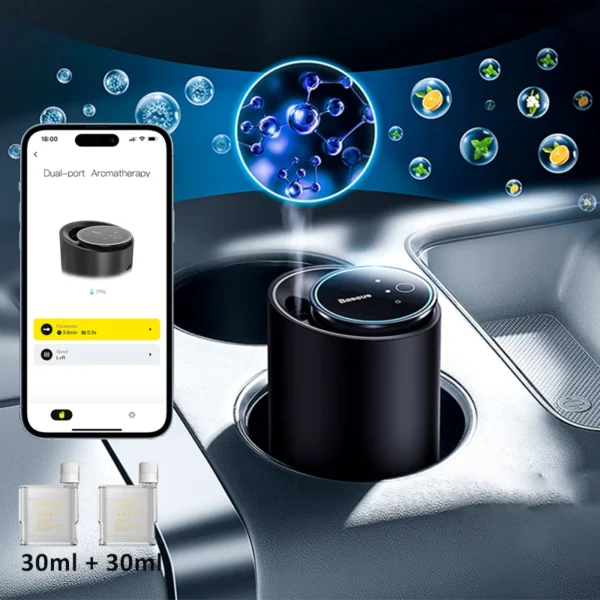 Aroma Diffuser for Car with 60ml Air Freshener with Dual Port Smart Air Diffuser with App Control Baseus for Car Peach Fragrance
