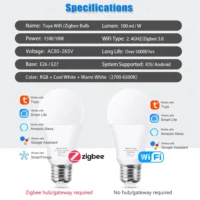 Tuya E27 Zigbee LED Bulbs WiFi Smart LED Lamp RGB CW WW 15W 18W LED Light Bulb Works With Amazon Alexa Google Home Room Decorate - Image 2