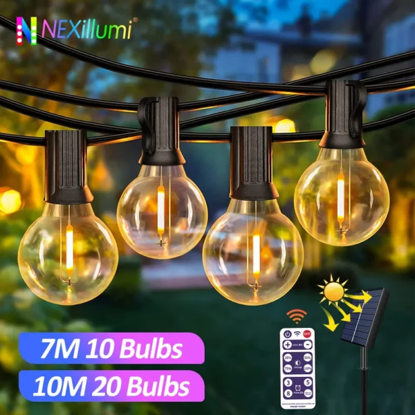 Solar String Lights Outdoor G40 Patio Lights USB Recharger