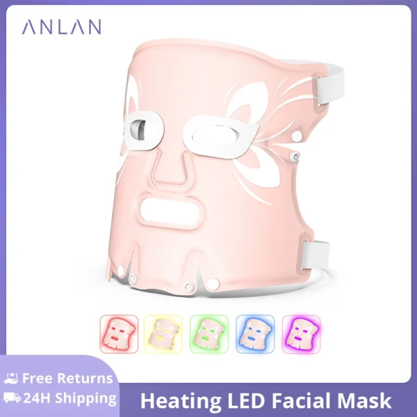 ANLAN Facial LED Mask 5 Colors Light Therapy Waterproof Hot Compress Rejuvenation Brighten Skin Foldable Soft LED Light Spa Mask