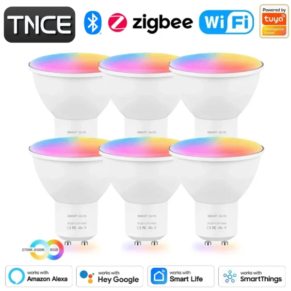 TNCE Tuya GU10 LED Bulbs WIFI Zigbee Bluetooth, RGB C W White Dimmable Lamps, Smart Control Light Bulb, Voice Alexa/Google home