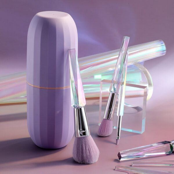 Complete Transparent Makeup Brush Set with Colorful Handles