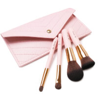 4Pcs Portable Mini Pink Makeup Brushes Set with Bag for Travel - Image 6