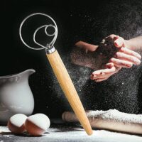 Multi-Function Danish Dough Whisk with Wood Handle - Stainless Steel Hand Mixer for Baking - Image 2