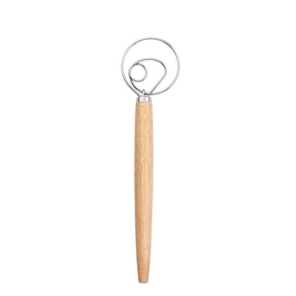 Multi-Function Danish Dough Whisk with Wood Handle - Stainless Steel Hand Mixer for Baking