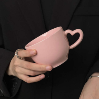 Pink Heart Ceramic Coffee Mug with Saucer - Image 5