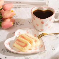 Heart-Shaped Pink Love Ceramic Coffee Cup Set - Image 2