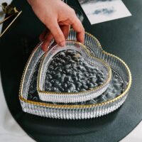 Heart-Shaped Glass Dessert Plate with Gold Rim - Image 3