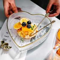 Heart-Shaped Glass Dessert Plate with Gold Rim - Image 5