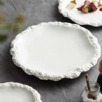 Elegant European Style Ceramic Tableware - Rockpattern Shallow Plate for Home and Business - Image 5