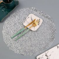 Luxurious Hibiscus Flower Bronzing PVC Table Mat - Heat Resistant, Decorative Placemat for Special Occasions - Image 6