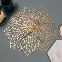 Luxurious Hibiscus Flower Bronzing PVC Table Mat - Heat Resistant, Decorative Placemat for Special Occasions - Image 2
