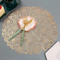 Luxurious Hibiscus Flower Bronzing PVC Table Mat - Heat Resistant, Decorative Placemat for Special Occasions - Image 5
