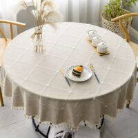 Plaid Cotton Linen Round Tablecloth - Image 2