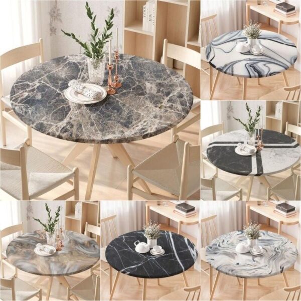Marble Texture Fitted Round Tablecloth