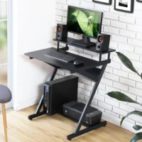 Compact Modern Z-Shaped Computer Desk with Monitor Shelf for Small Spaces - Image 2